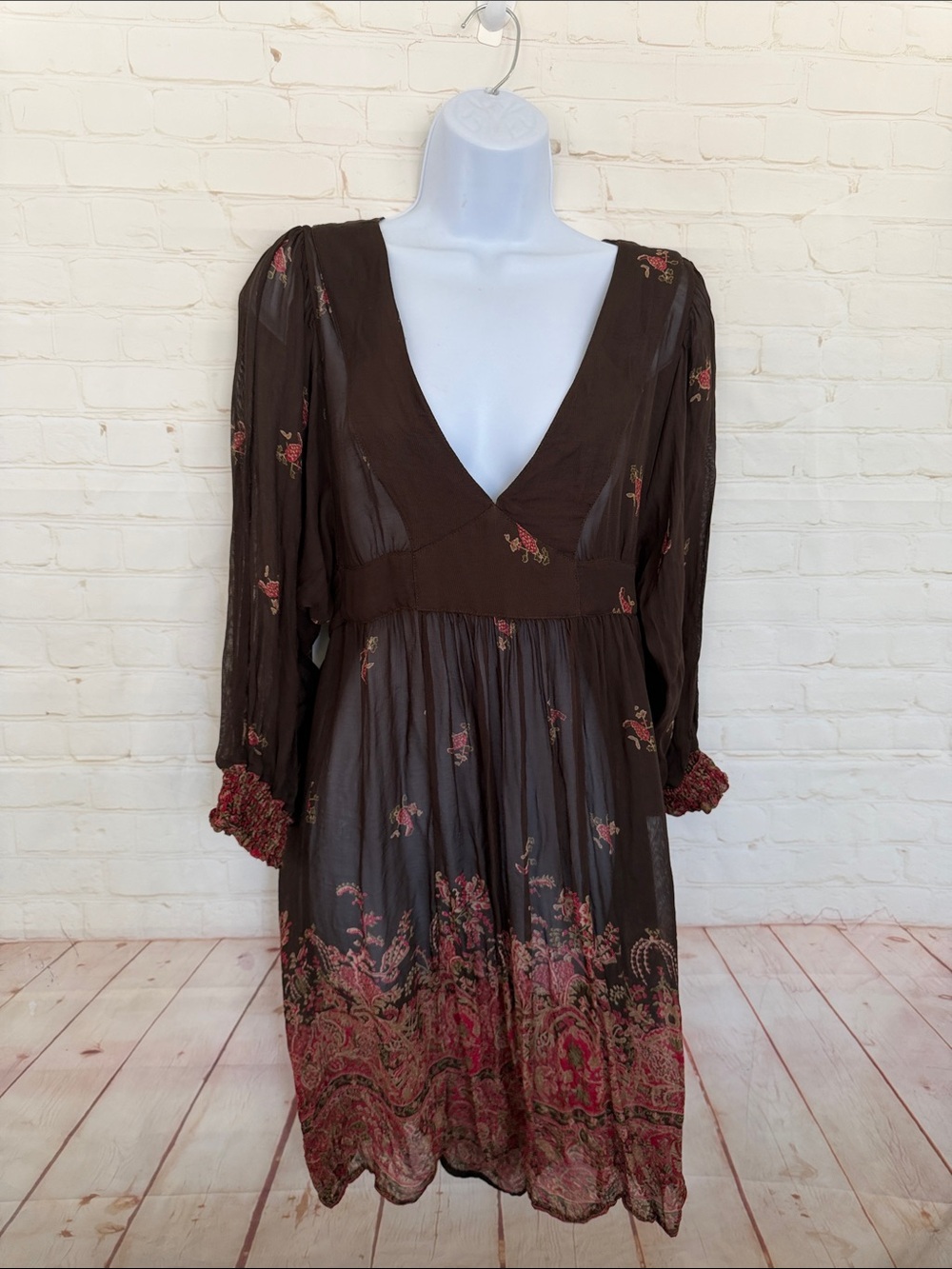 DENIM & SUPPLY RALPH LAUREN BROWN floral long sleeve sheer dress size medium